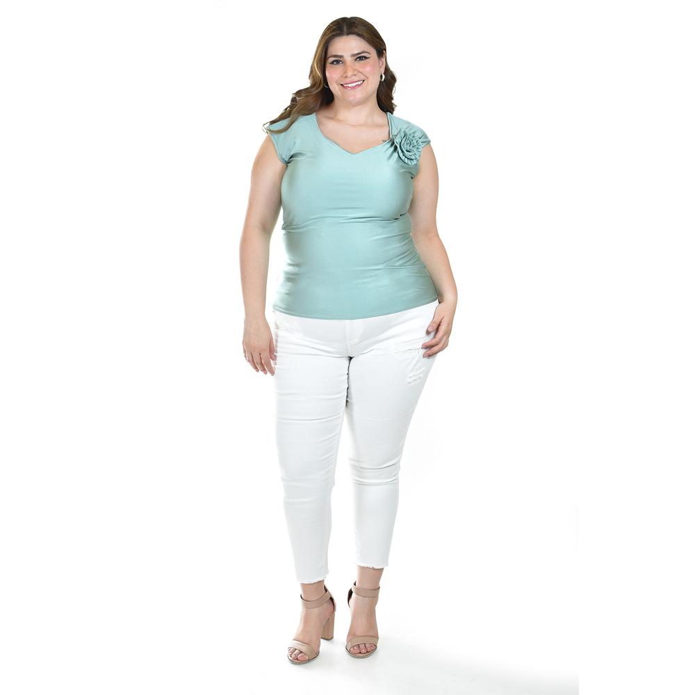 Foto 6 pulgar | Blusa Satinada Con Flor Roman Fashion/tallas Extras, 1901 (menta) Verde Claro