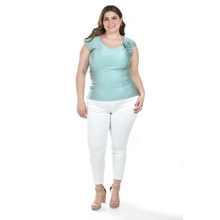 Foto 5 | Blusa Satinada Con Flor Roman Fashion/tallas Extras, 1901 (menta) Verde Claro