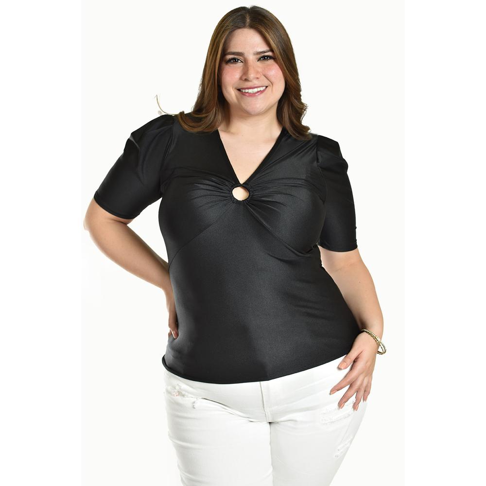 Blusa De Satin Con Detallle Central Roman Fashon /tallas Extras, 1825 (negro) Negro