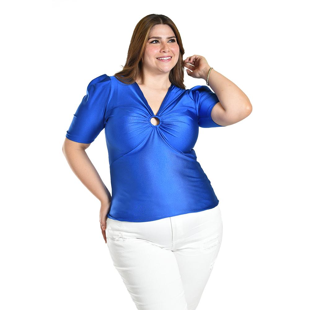 Blusa De Satin Con Detallle Central Roman Fashon /tallas Extras, 1825 (azul Rey) Azul