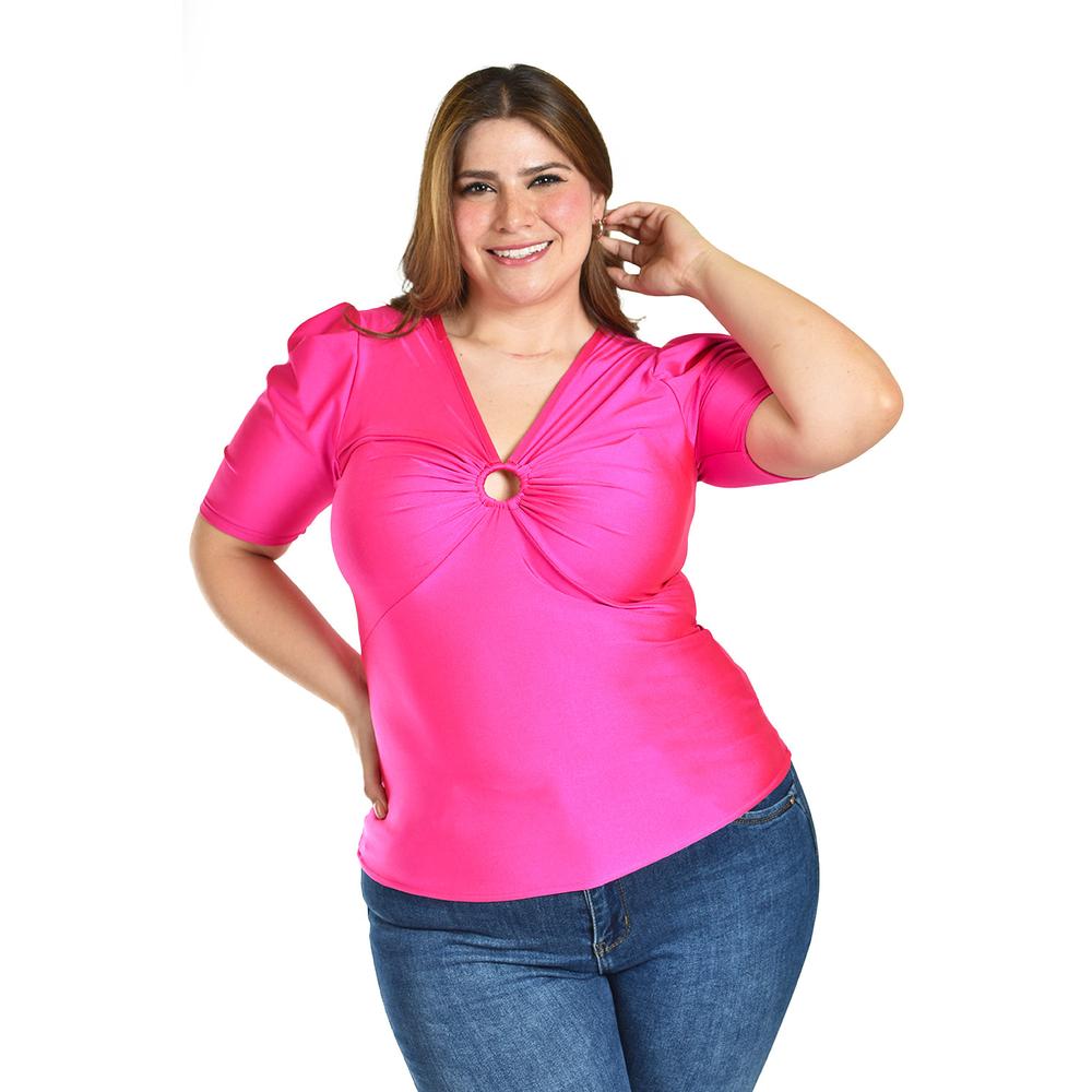 Foto 2 pulgar | Blusa De Satin Con Detallle Central Roman Fashon /tallas Extras, 1825 (fiusha) Fucsia