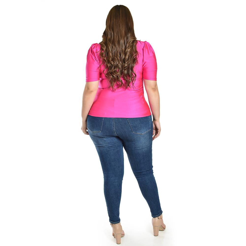 Foto 4 pulgar | Blusa De Satin Con Detallle Central Roman Fashon /tallas Extras, 1825 (fiusha) Fucsia
