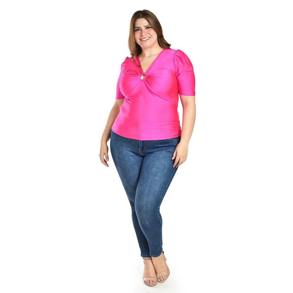 Foto 5 pulgar | Blusa De Satin Con Detallle Central Roman Fashon /tallas Extras, 1825 (fiusha) Fucsia