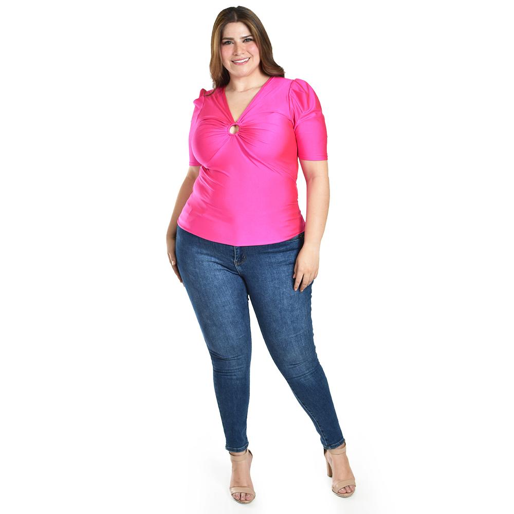 Foto 6 pulgar | Blusa De Satin Con Detallle Central Roman Fashon /tallas Extras, 1825 (fiusha) Fucsia