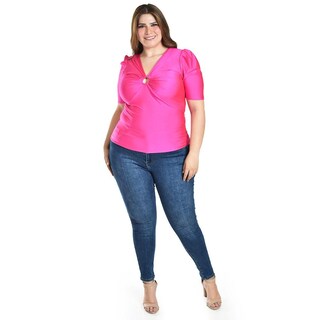 Foto 5 | Blusa De Satin Con Detallle Central Roman Fashon /tallas Extras, 1825 (fiusha) Fucsia