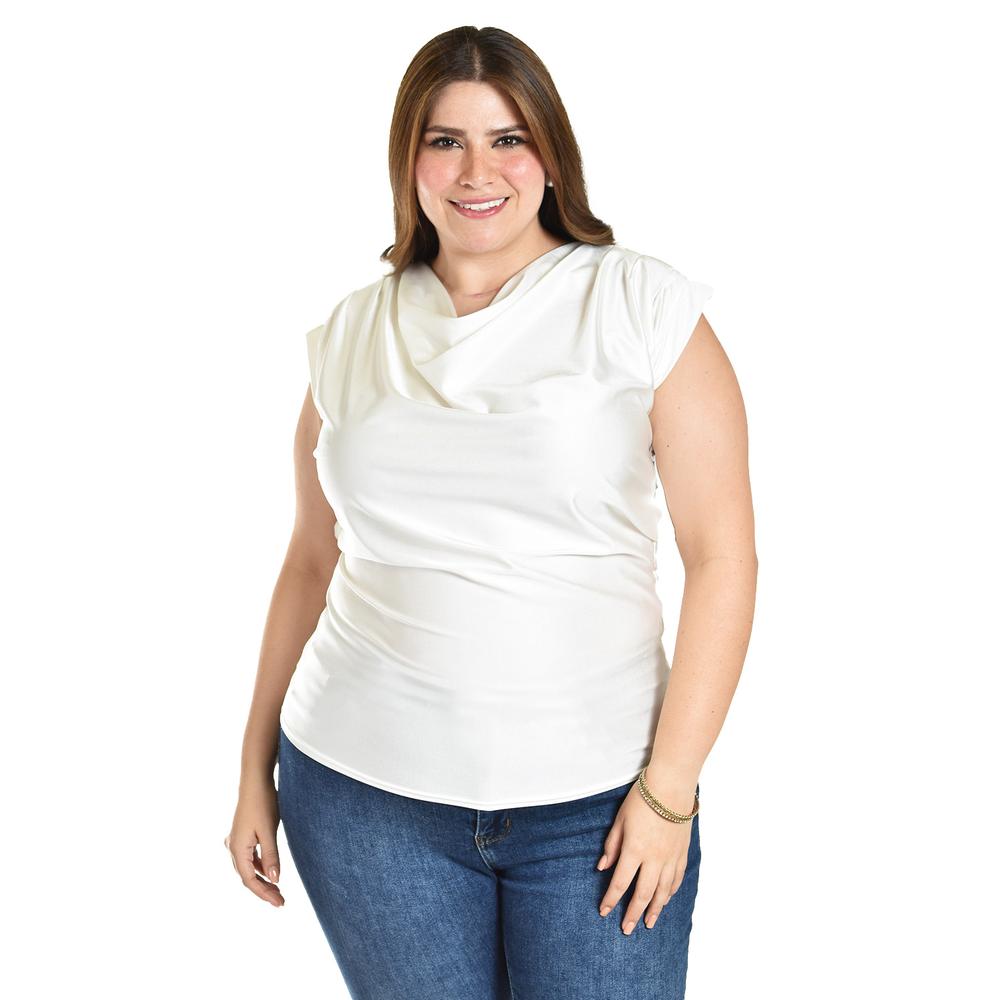 Blusa Con Cuello Drapeado Roman Fashion / Tallas Extras, 1740 (blanco) Blanco