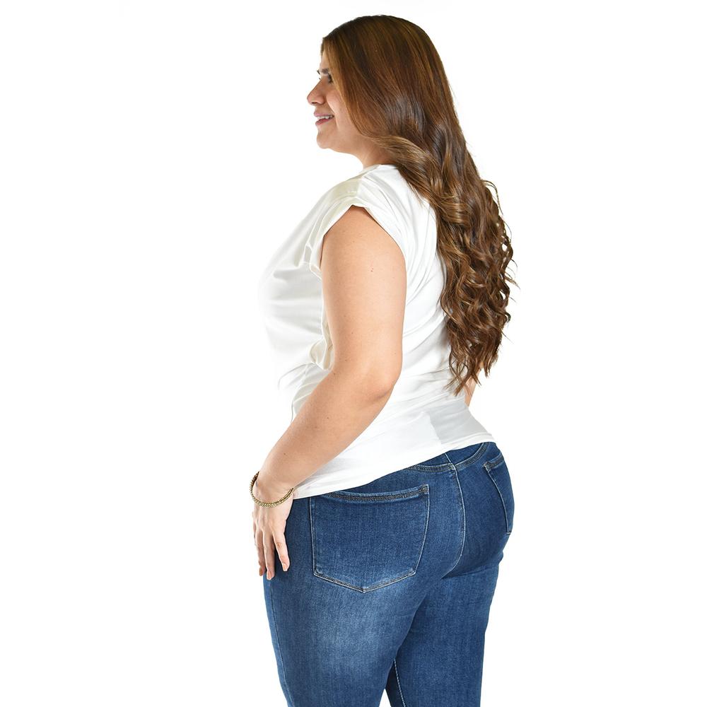 Foto 4 pulgar | Blusa Con Cuello Drapeado Roman Fashion / Tallas Extras, 1740 (blanco) Blanco