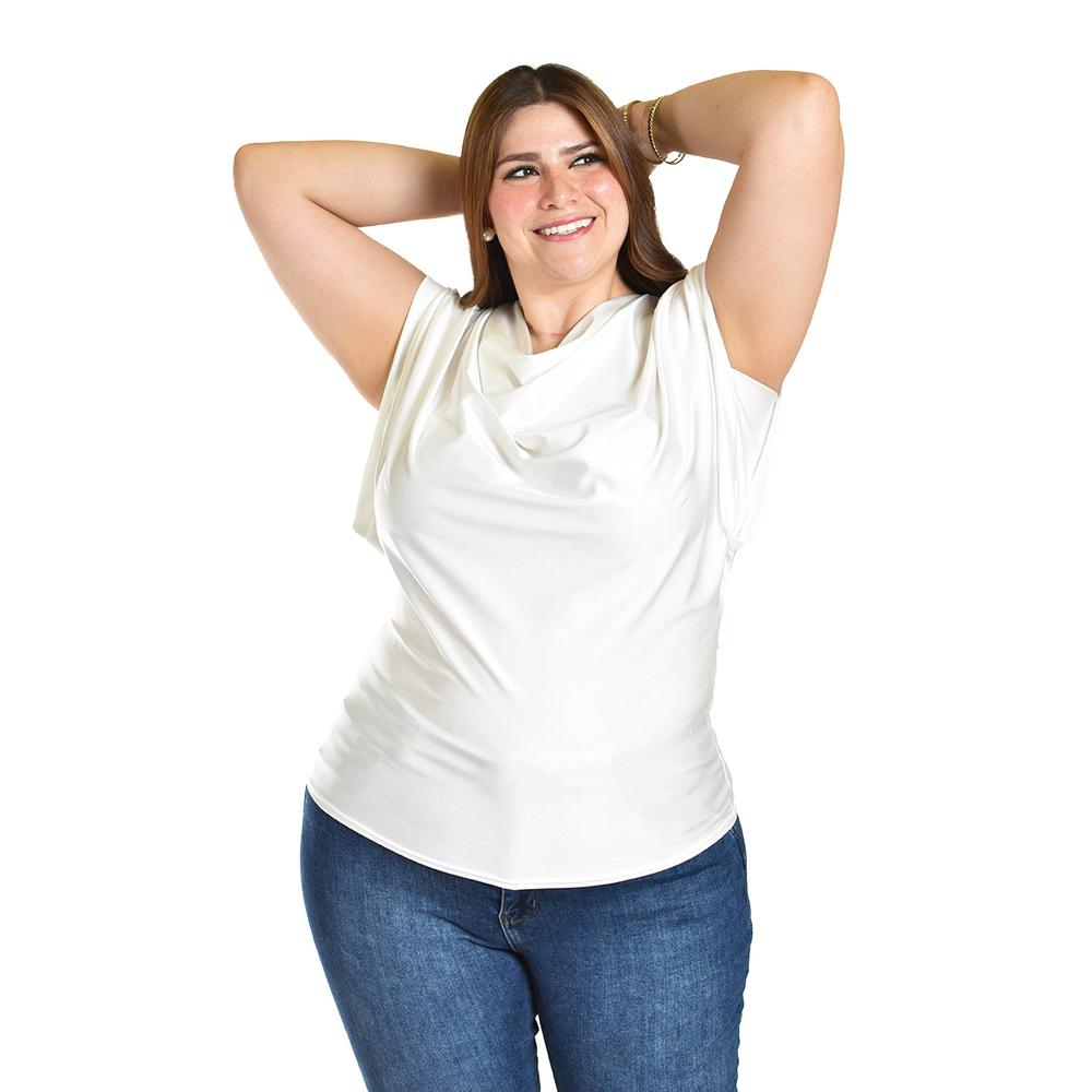 Foto 6 pulgar | Blusa Con Cuello Drapeado Roman Fashion / Tallas Extras, 1740 (blanco) Blanco