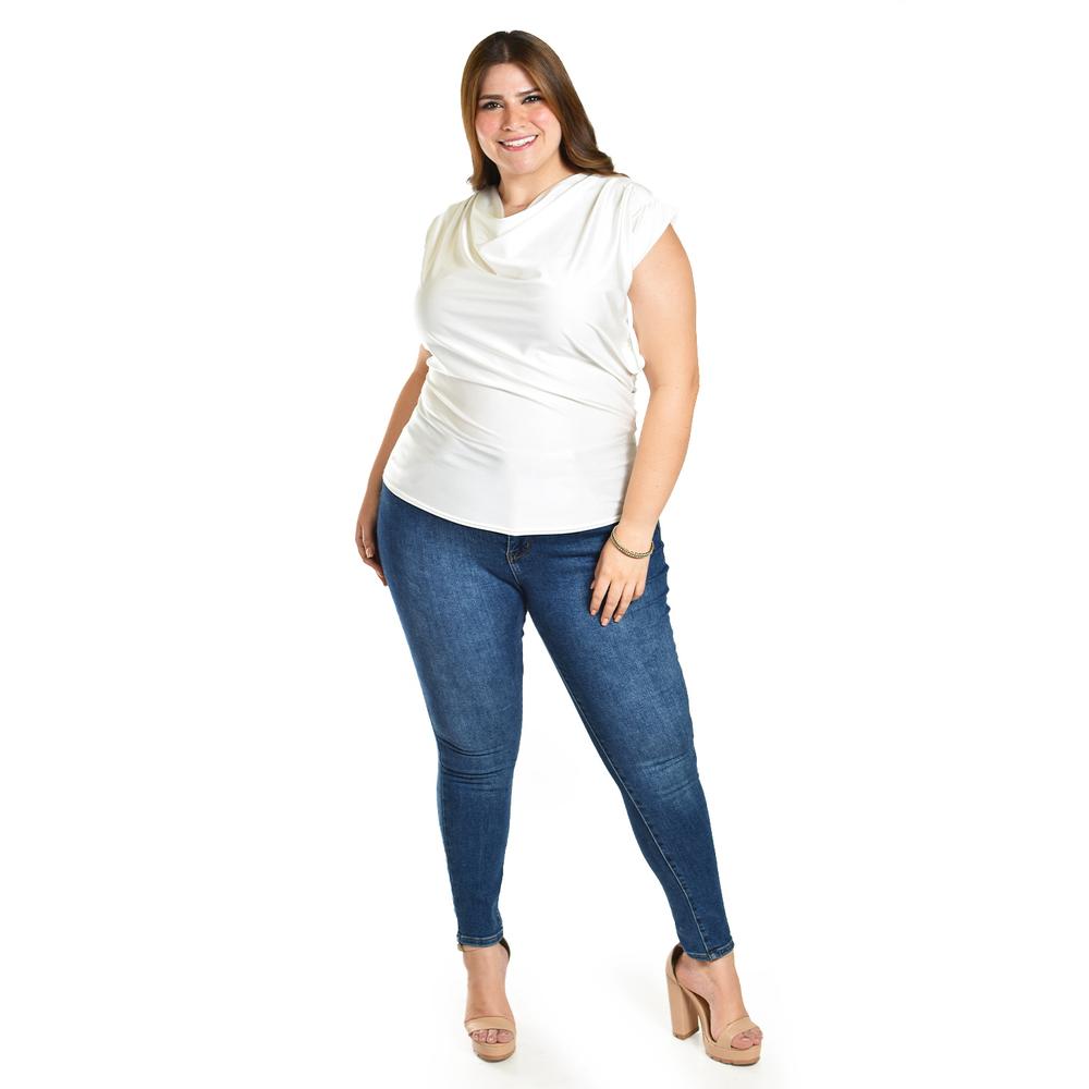 Foto 7 pulgar | Blusa Con Cuello Drapeado Roman Fashion / Tallas Extras, 1740 (blanco) Blanco