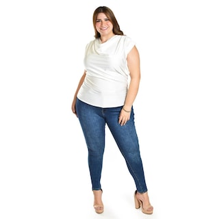 Foto 6 | Blusa Con Cuello Drapeado Roman Fashion / Tallas Extras, 1740 (blanco) Blanco