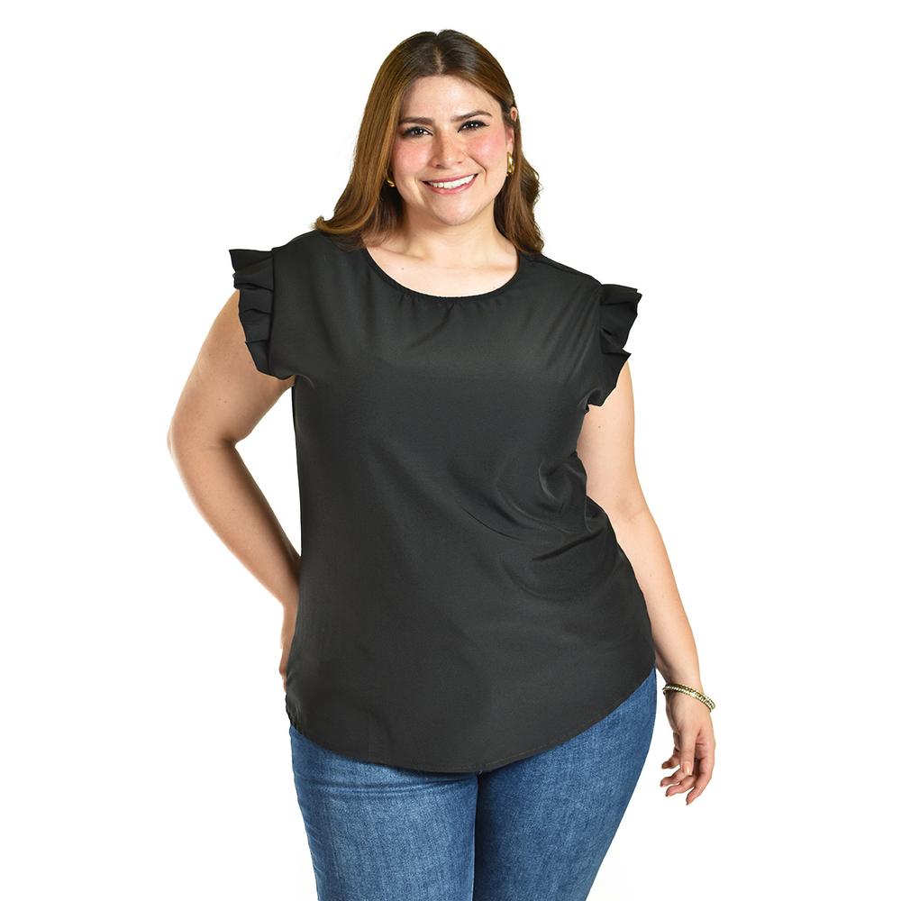 Foto 2 pulgar | Blusa Con Manga De Olan Y Moño En Espalda Roman Fashion /tallas Extras, 1888 (negro) Negro