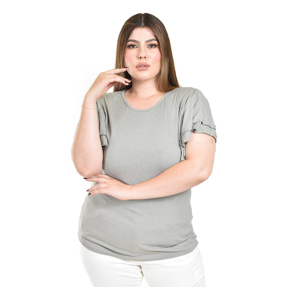 Blusa Casual Con Olanes Roman Fashion /tallas Extras, 1748 (gris) Gris