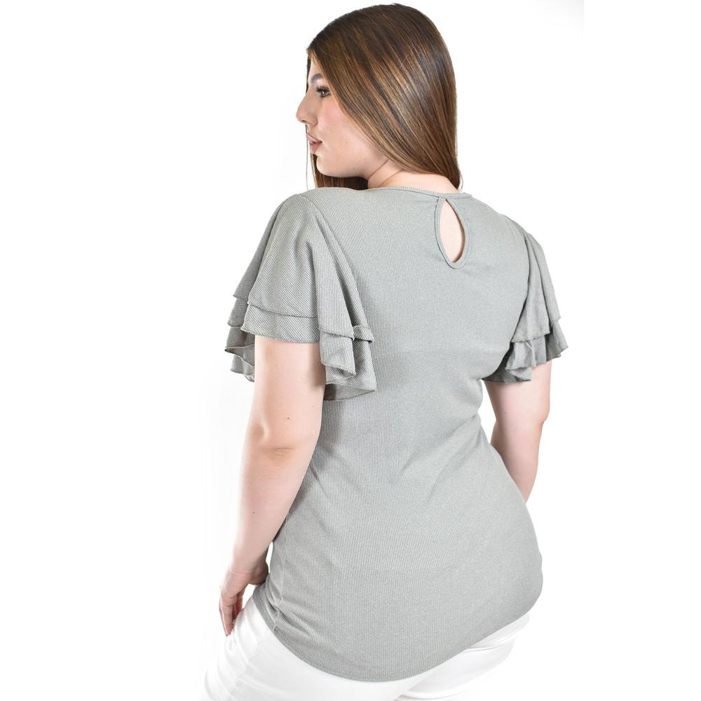 Foto 4 pulgar | Blusa Casual Con Olanes Roman Fashion /tallas Extras, 1748 (gris) Gris
