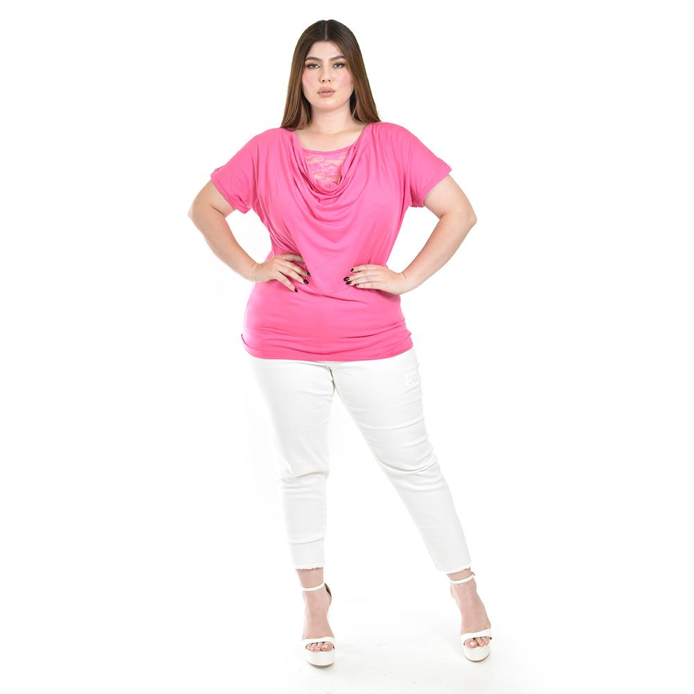 Foto 4 | Blusa Con Encaje Y Escote Drapeado Roman Fashion /tallas Extras, 8046 (fiusha) Fucsia