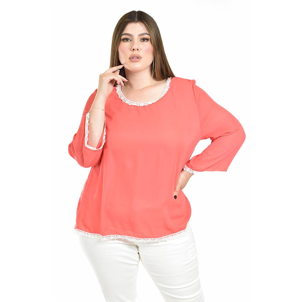 Blusa Con Detalles De Encaje Roman Fashion /tallas Extras, 1503 (coral) Coral