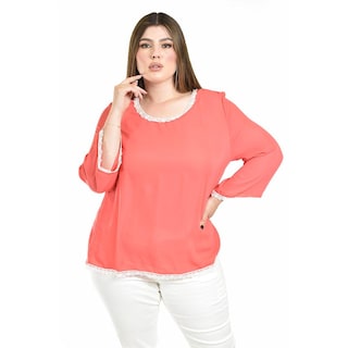 Foto 1 | Blusa Con Detalles De Encaje Roman Fashion /tallas Extras, 1503 (coral) Coral