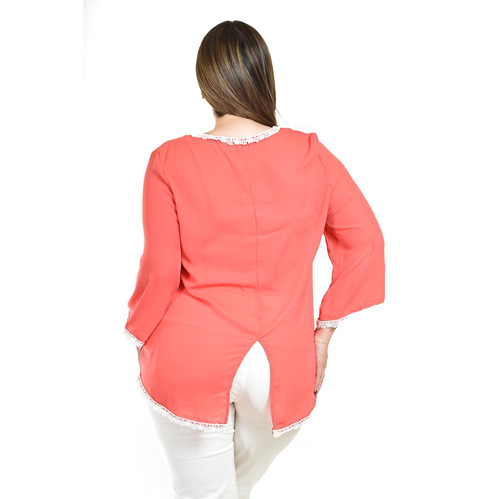 Foto 4 pulgar | Blusa Con Detalles De Encaje Roman Fashion /tallas Extras, 1503 (coral) Coral