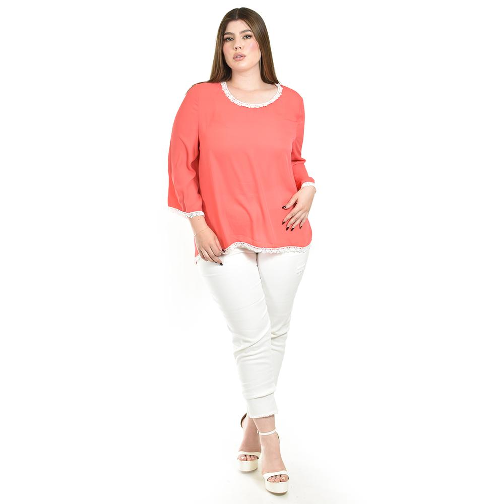 Foto 6 pulgar | Blusa Con Detalles De Encaje Roman Fashion /tallas Extras, 1503 (coral) Coral