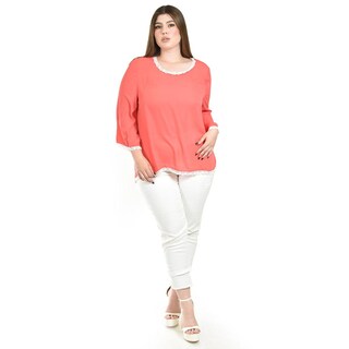 Foto 5 | Blusa Con Detalles De Encaje Roman Fashion /tallas Extras, 1503 (coral) Coral