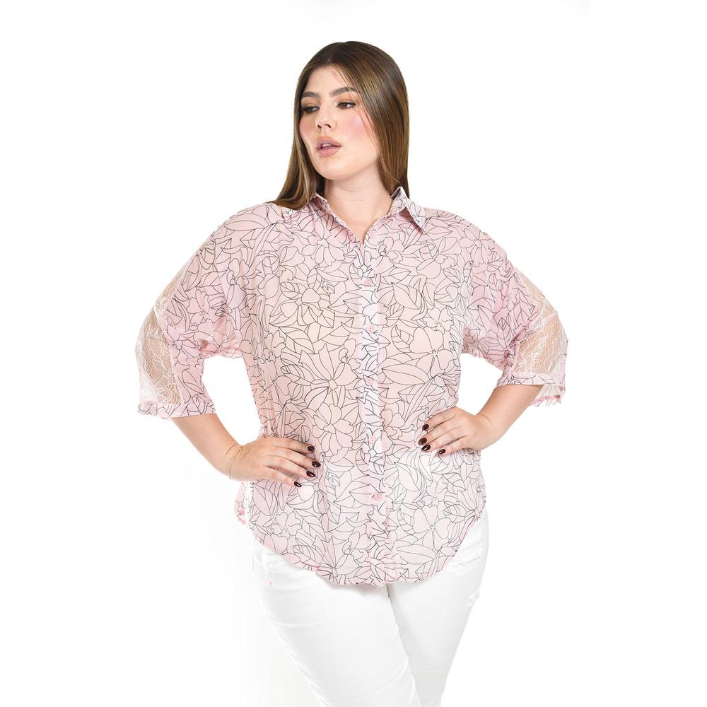 Foto 1 | Blusa Transparente Con Encaje Roman Fashion /tallas Extras, 8041 (rosa) Rosa