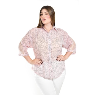 Foto 1 | Blusa Transparente Con Encaje Roman Fashion /tallas Extras, 8041 (rosa) Rosa