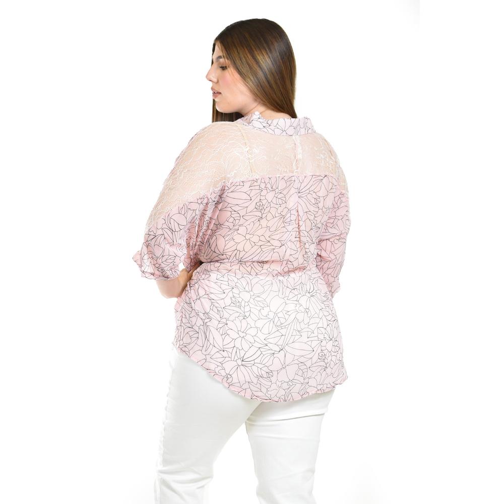 Foto 3 | Blusa Transparente Con Encaje Roman Fashion /tallas Extras, 8041 (rosa) Rosa