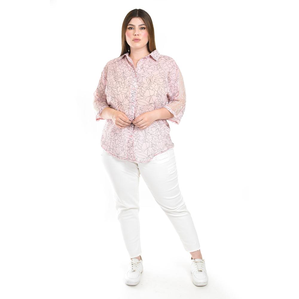 Foto 4 | Blusa Transparente Con Encaje Roman Fashion /tallas Extras, 8041 (rosa) Rosa