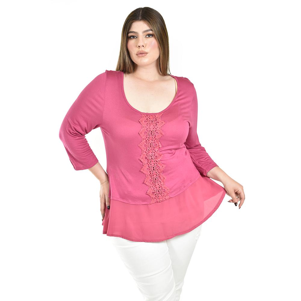 Blusa Con Detalle De Encaje Roman Fashion /tallas Extras, 182 (magenta) Fucsia Oscuro