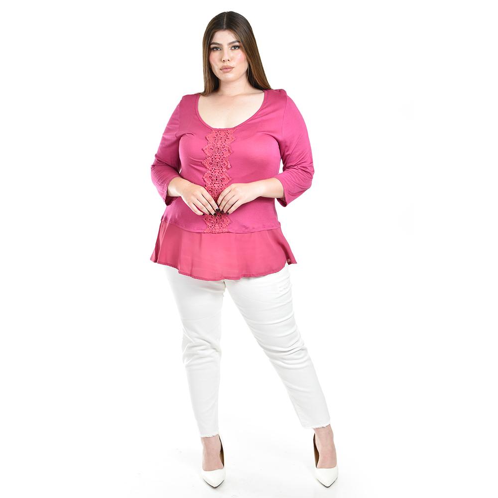 Foto 5 pulgar | Blusa Con Detalle De Encaje Roman Fashion /tallas Extras, 182 (magenta) Fucsia Oscuro
