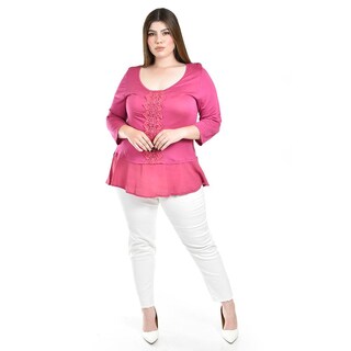 Foto 4 | Blusa Con Detalle De Encaje Roman Fashion /tallas Extras, 182 (magenta) Fucsia Oscuro