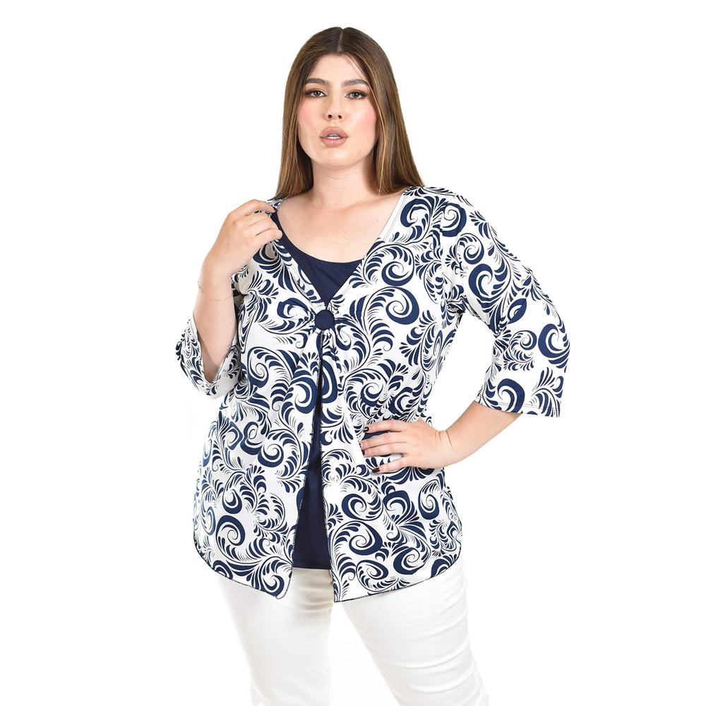 Foto 1 | Blusa Estampada Con Detalle De Aro Roman Fashion /tallas Extras, 105 (azul Marino) Azul Marino