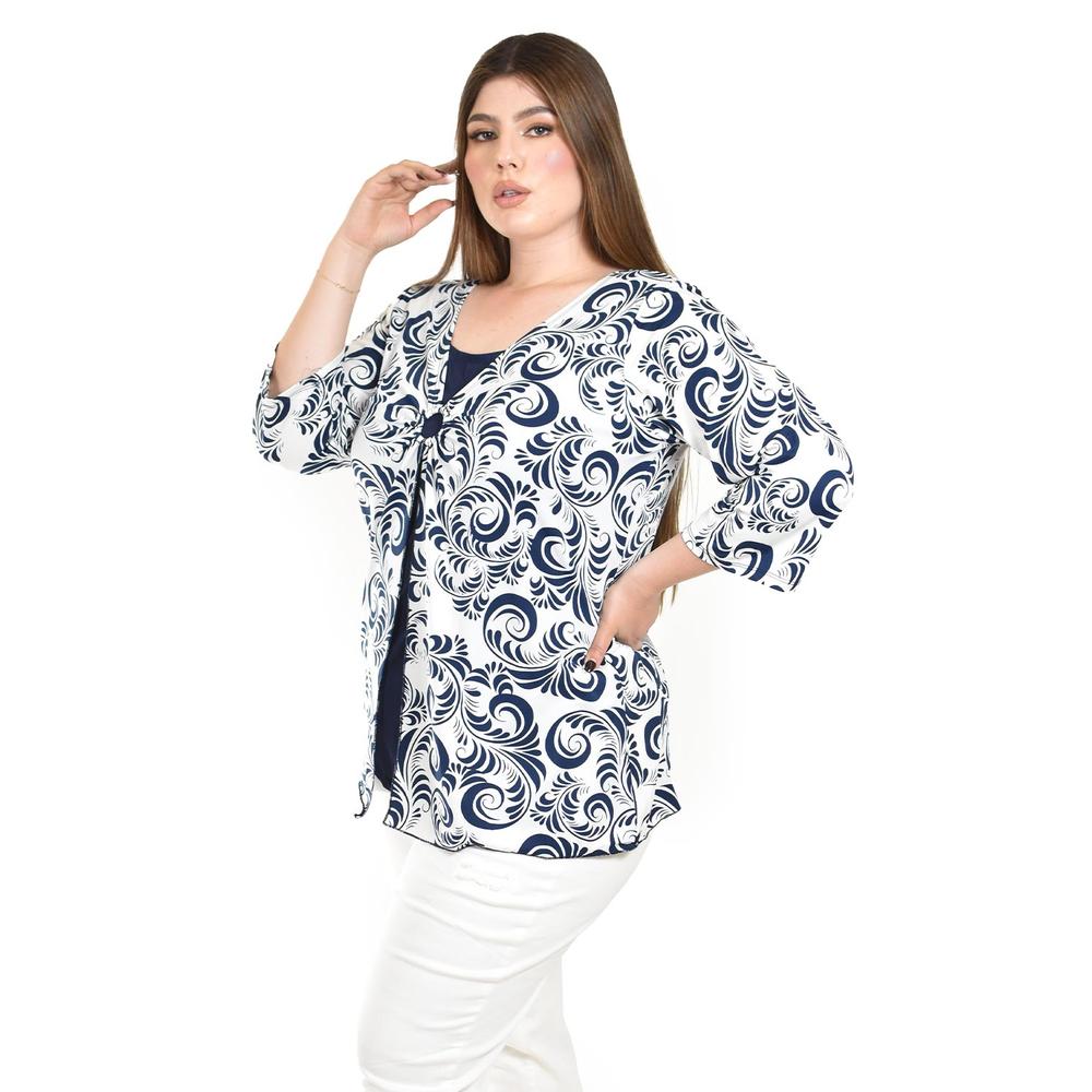 Foto 2 | Blusa Estampada Con Detalle De Aro Roman Fashion /tallas Extras, 105 (azul Marino) Azul Marino