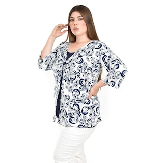 Foto 2 | Blusa Estampada Con Detalle De Aro Roman Fashion /tallas Extras, 105 (azul Marino) Azul Marino