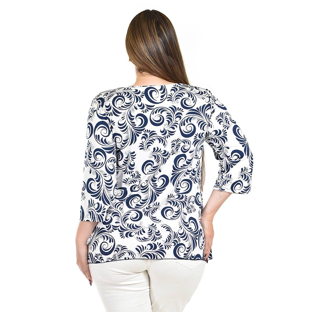 Foto 4 pulgar | Blusa Estampada Con Detalle De Aro Roman Fashion /tallas Extras, 105 (azul Marino) Azul Marino