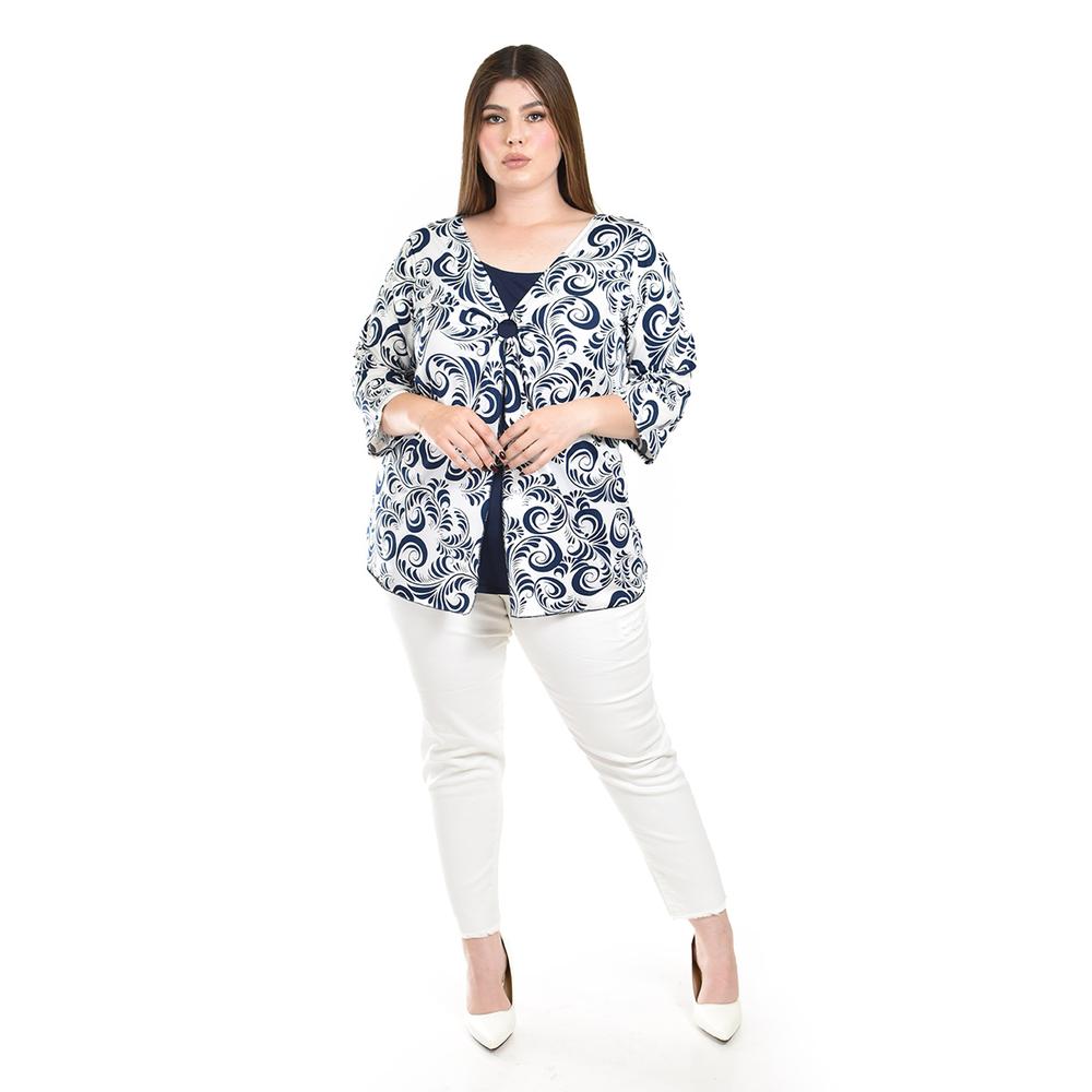 Foto 5 pulgar | Blusa Estampada Con Detalle De Aro Roman Fashion /tallas Extras, 105 (azul Marino) Azul Marino