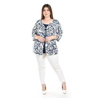 Foto 4 | Blusa Estampada Con Detalle De Aro Roman Fashion /tallas Extras, 105 (azul Marino) Azul Marino