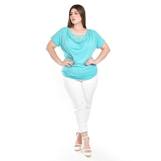 Foto 4 | Blusa Con Encaje Y Escote Drapeado Roman Fashion /tallas Extras, 8046 (menta) Verde Claro