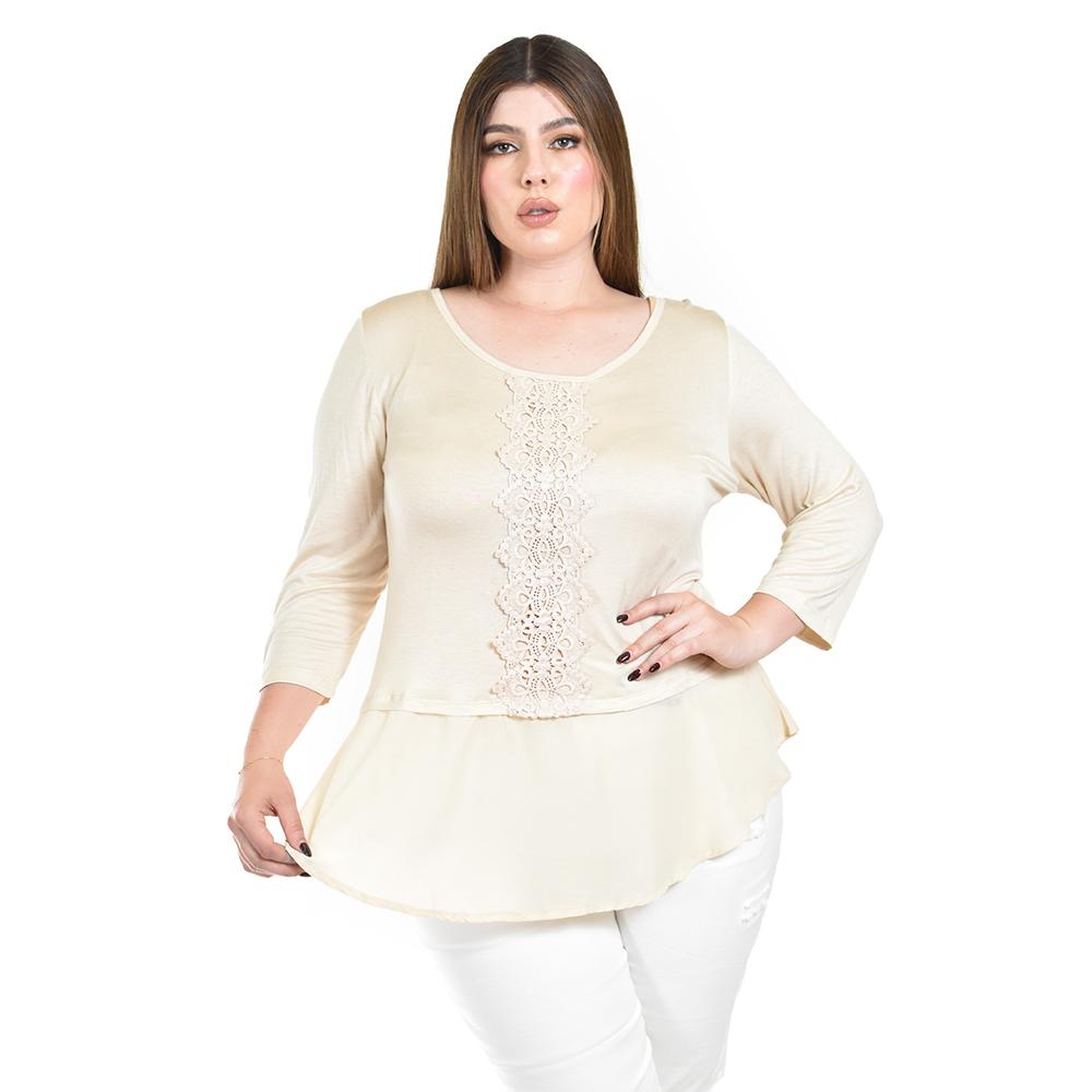Blusa Con Detalle De Encaje Roman Fashion /tallas Extras, 182 (beige) Beige
