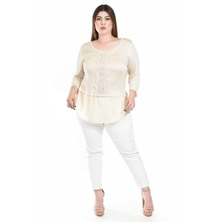 Foto 5 | Blusa Con Detalle De Encaje Roman Fashion /tallas Extras, 182 (beige) Beige