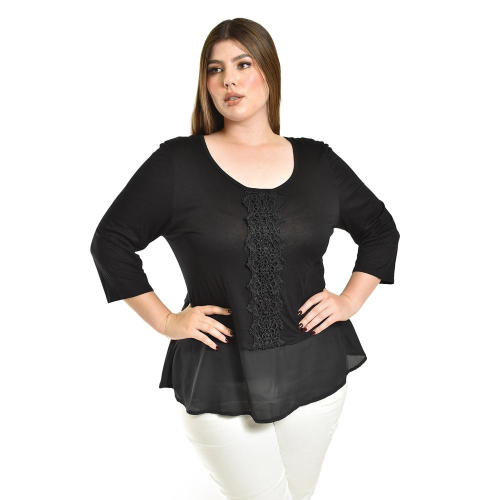 Blusa Con Detalle De Encanje Roman Fashion /tallas Extras, 182 (negro) Negro