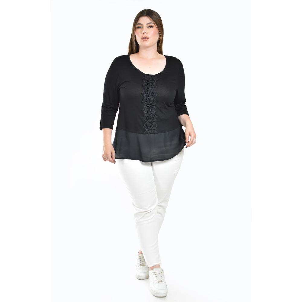 Foto 5 pulgar | Blusa Con Detalle De Encanje Roman Fashion /tallas Extras, 182 (negro) Negro