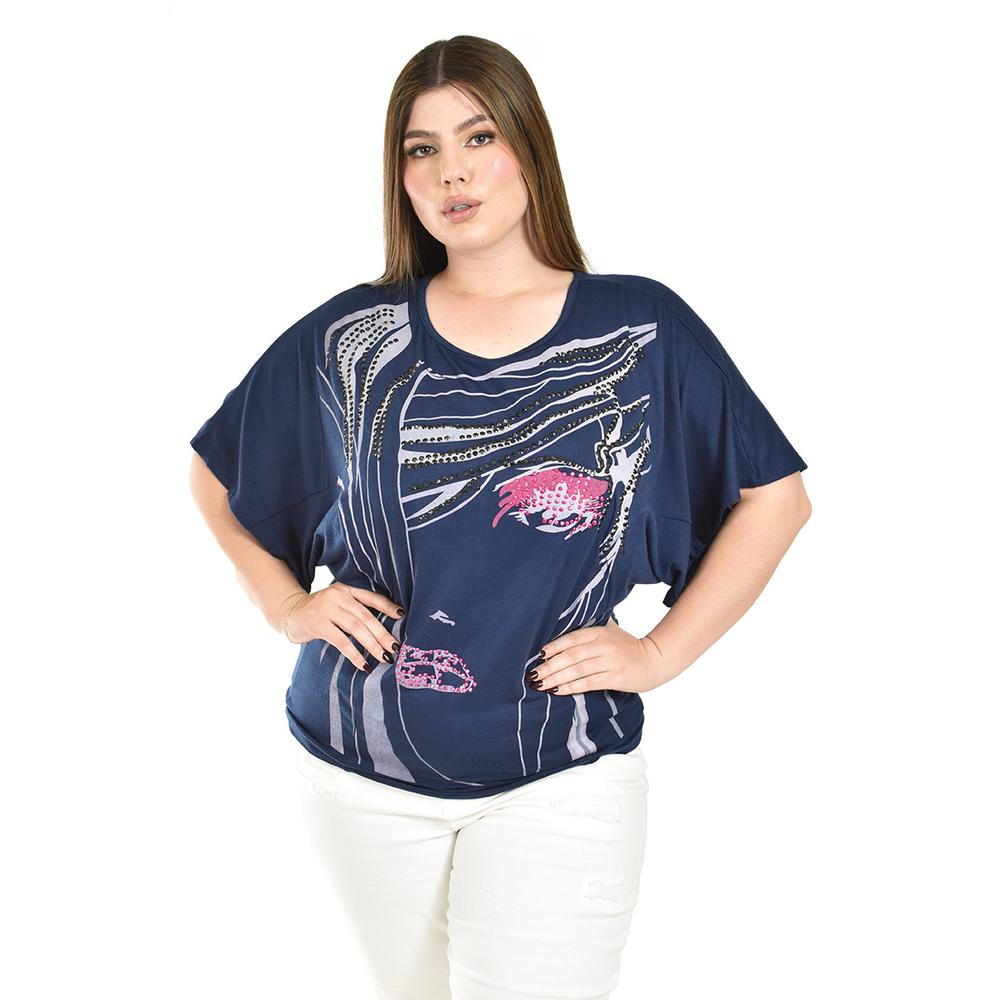 Blusa Estampada Con Aplicaciones Roman Fashion /tallas Extras, 8052 (marino) Azul Marino