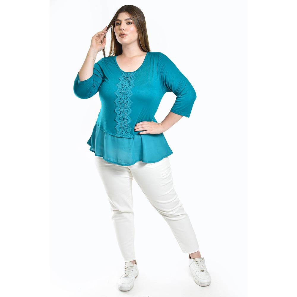 Foto 5 pulgar | Blusa Con Detalle De Encanje Roman Fashion /tallas Extras, 182 (azul Claro) Azul