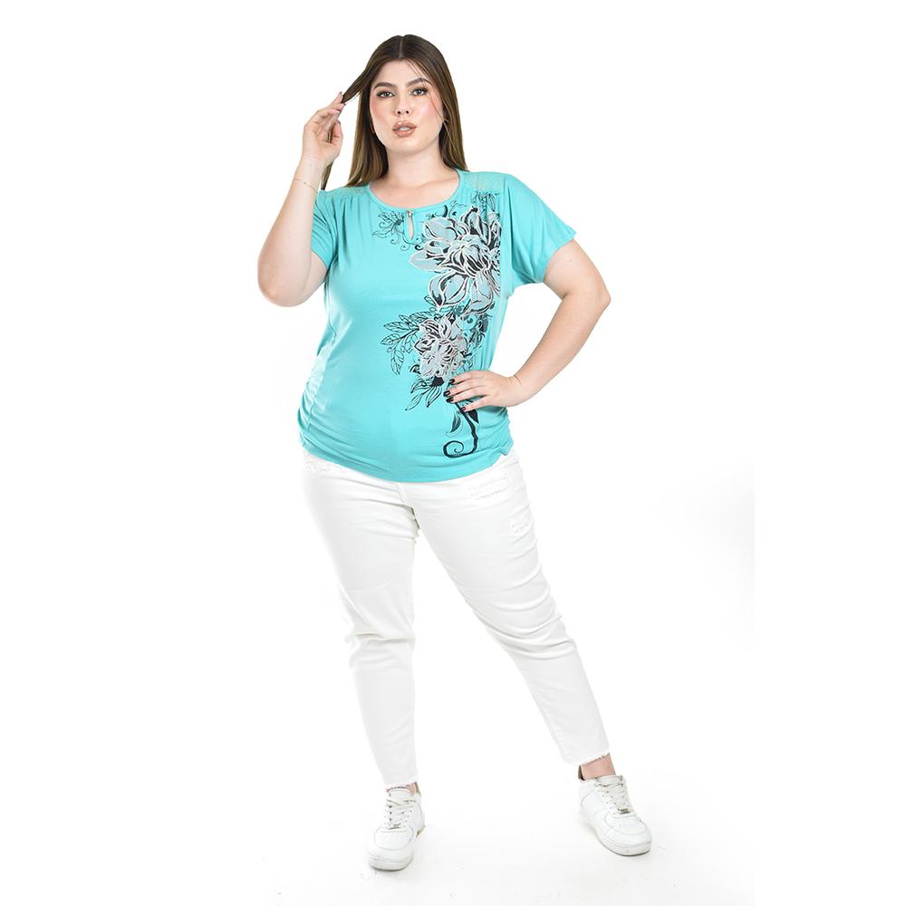 Foto 5 pulgar | Blusa Estampado Flores Metalicas Roman Fashion/tallas Extras, 8045 (menta) Verde Claro