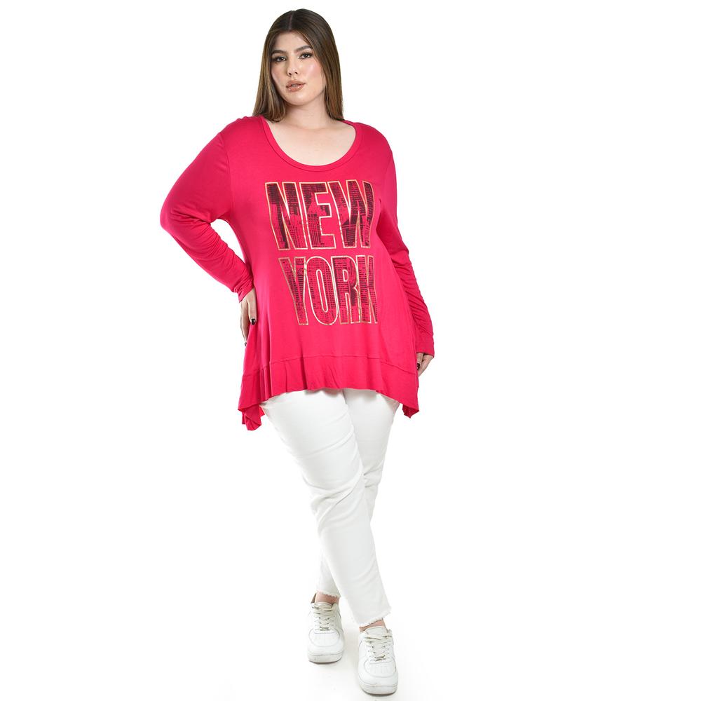 Foto 5 pulgar | Blusa New York De Manga Larga Roman Fashion /tallas Extras, 169 (fiusha) Fucsia