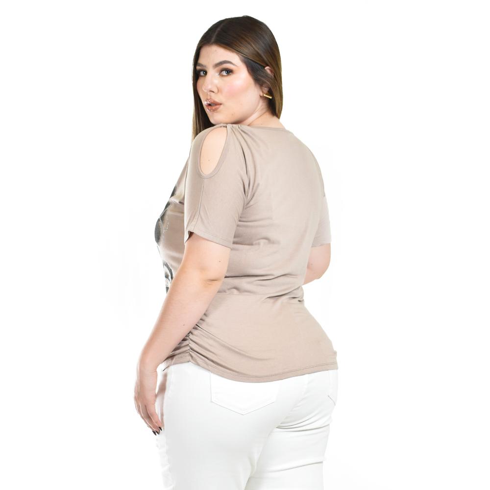 Foto 4 pulgar | Blusa Casual Con Detalle En Hombro Roman Fashion /tallas Extras, 8047 (cafe) Cafe