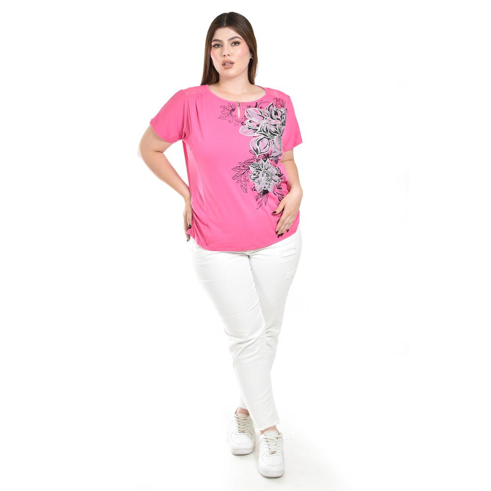 Foto 5 pulgar | Blusa Estampado Flores Metalicas Roman Fashion/tallas Extras, 8045 (rosa) Rosa