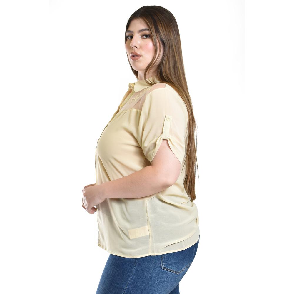 Foto 3 pulgar | Blusa Con Trasparencias Y Bordado Roman Fashion /tallas Extras, 8039 (beige) Beige