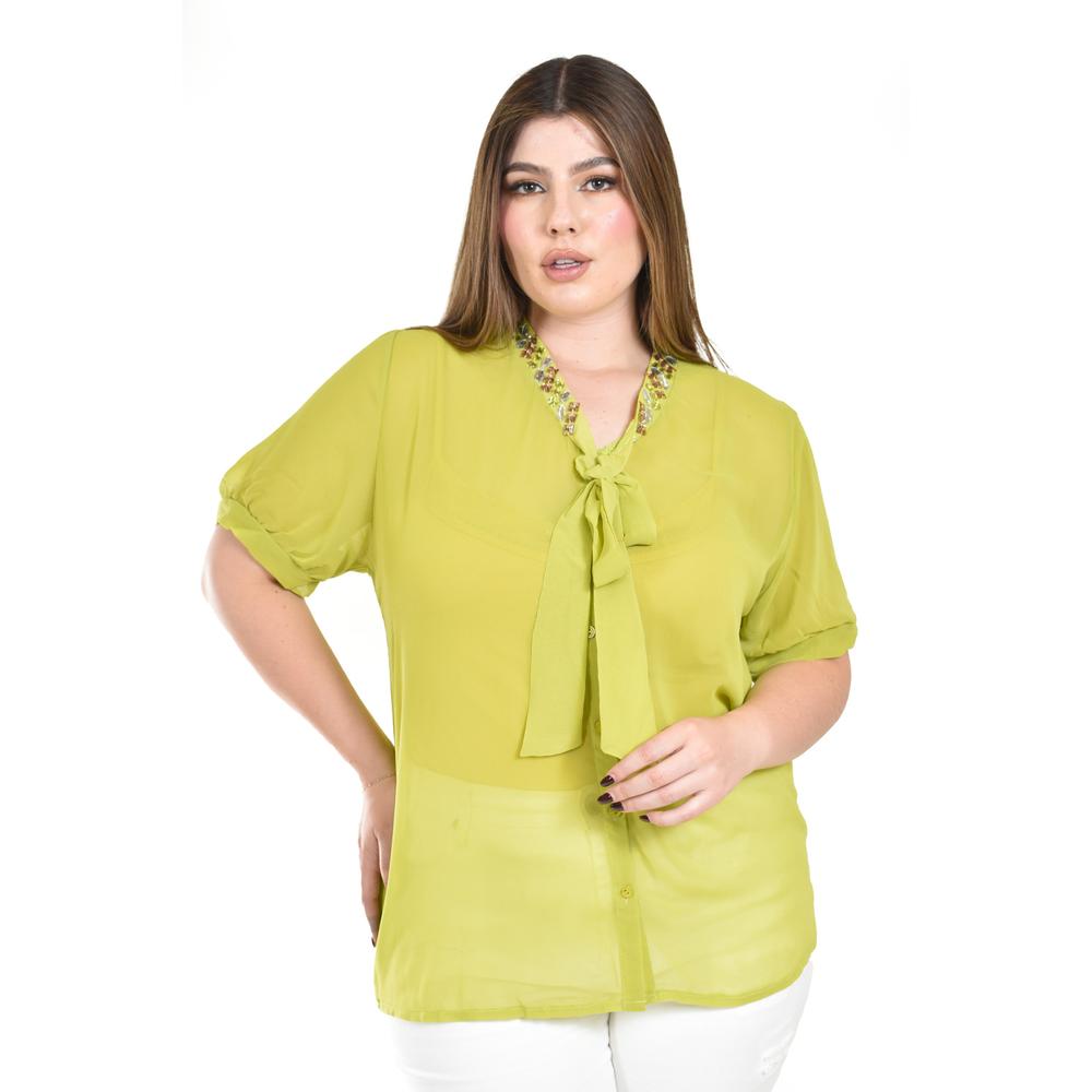 Foto 2 pulgar | Blusa Con Detalle De Moño Y Pedrería Roman Fashion /tallas Extras, 8050 (lima) Verde Lima