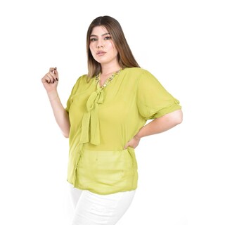 Foto 2 | Blusa Con Detalle De Moño Y Pedrería Roman Fashion /tallas Extras, 8050 (lima) Verde Lima